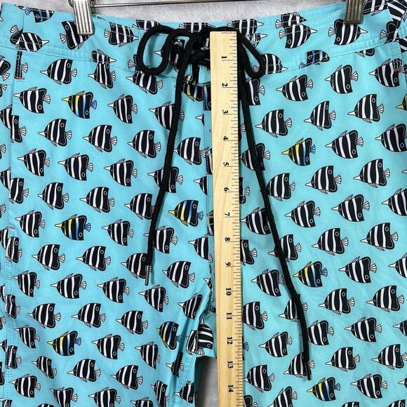SAXX Betawave 2N1 Board Shorts Men 32" Blue Fish Pattern Drawstring Swim NWOT - Picture 13 of 16